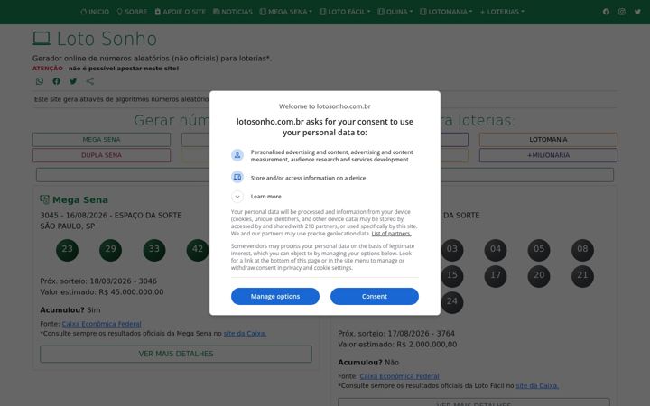 Screenshot of lotosonho.com.br