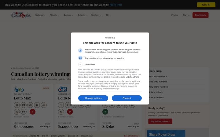 Screenshot of lotterycanada.com