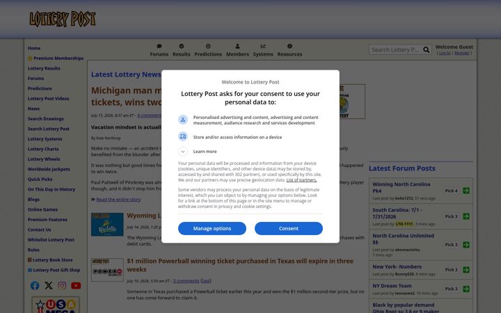 Screenshot von lotterypost.com