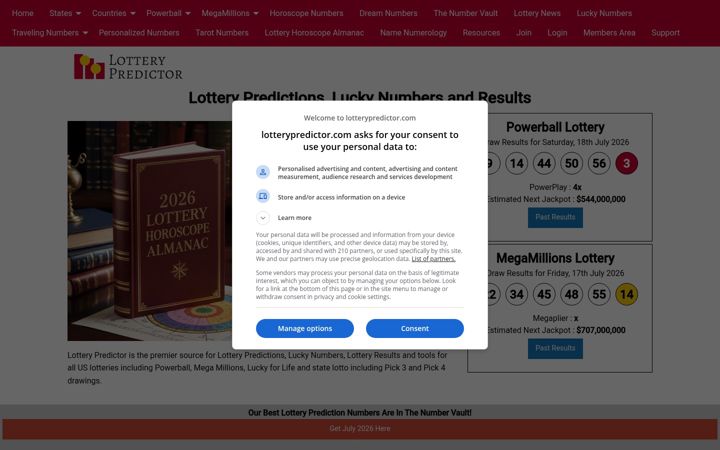Screenshot of lotterypredictor.com