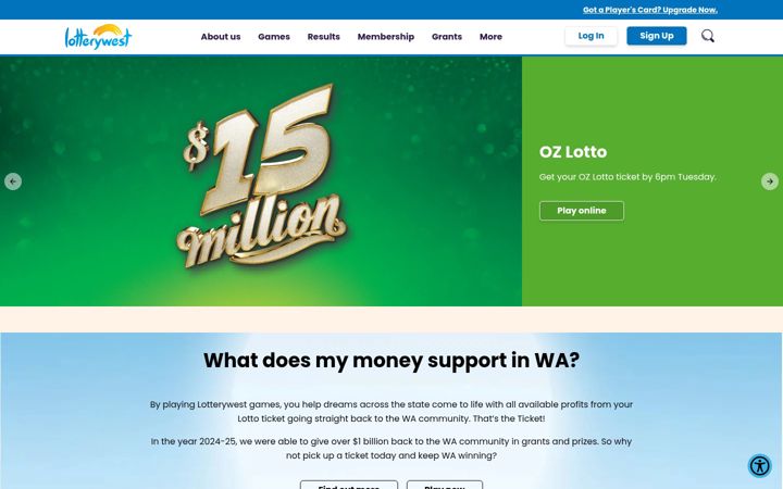 Screenshot of lotterywest.wa.gov.au