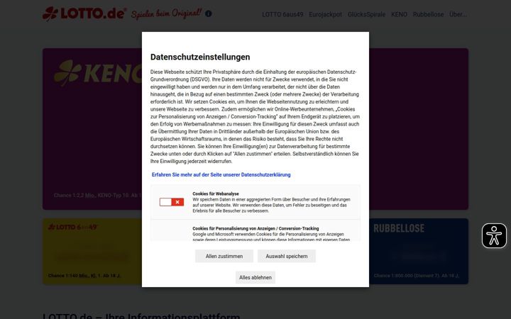 Ekrānuzņēmums no lotto.de
