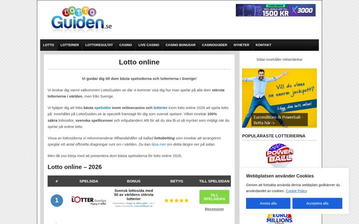 Screenshot of lottoguiden.se