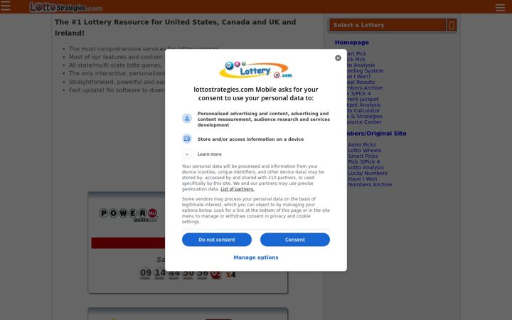 Screenshot of lottostrategies.com