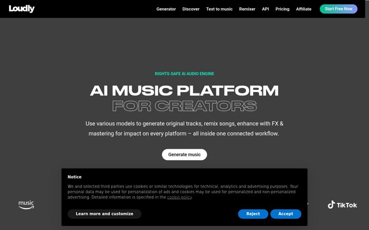 Screenshot of loudly.com