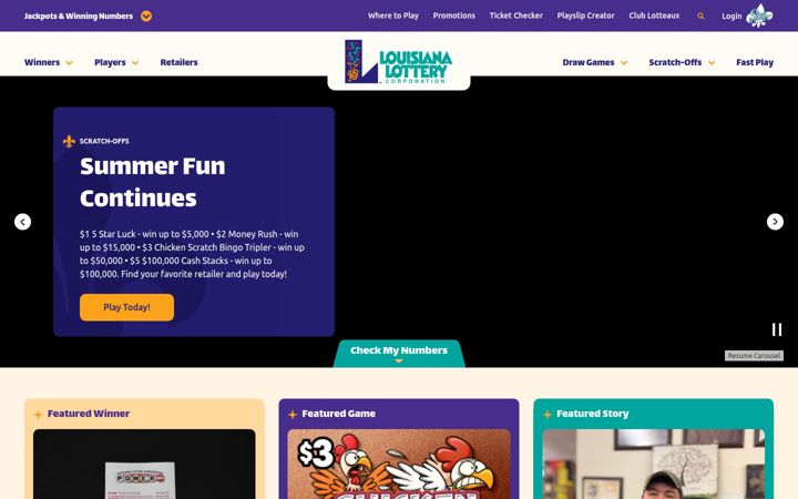 Screenshot of louisianalottery.com