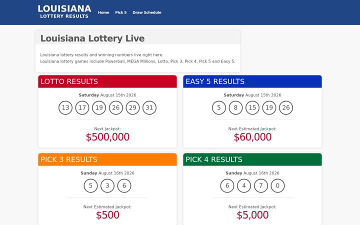 Screenshot of louisianalotterylive.com