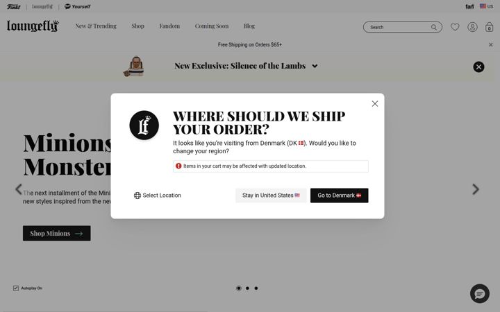 Skärmbild av loungefly.com