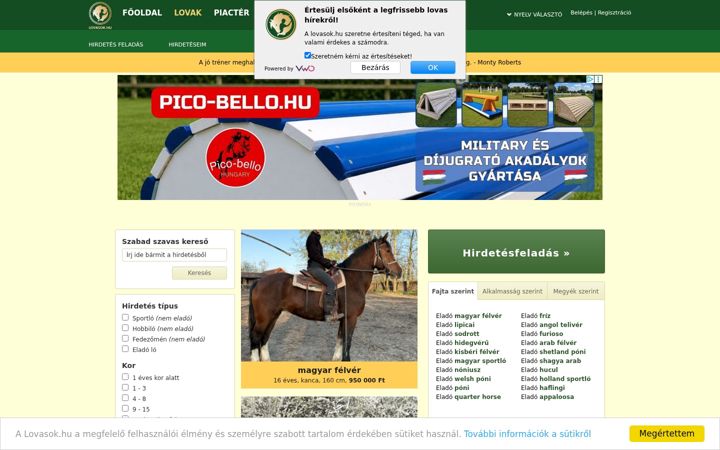 Screenshot of lovasok.hu