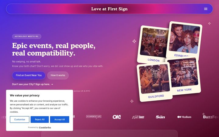 Screenshot of loveatfirstsign.co.uk