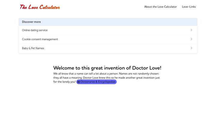 Screenshot of lovecalculator.com