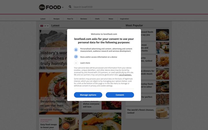 Screenshot of lovefood.com