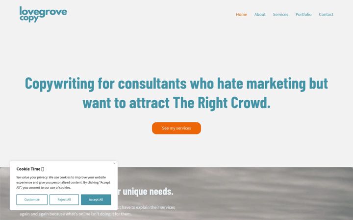 Screenshot of lovegrovecopy.com