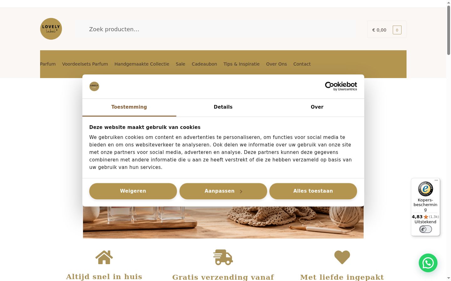 Screenshot del banner di consenso mostrato prima di qualsiasi interazione