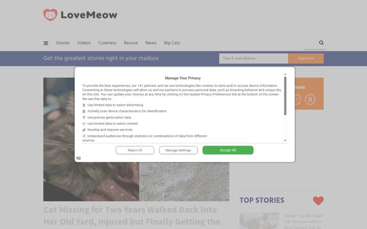 Skærmbillede af lovemeow.com
