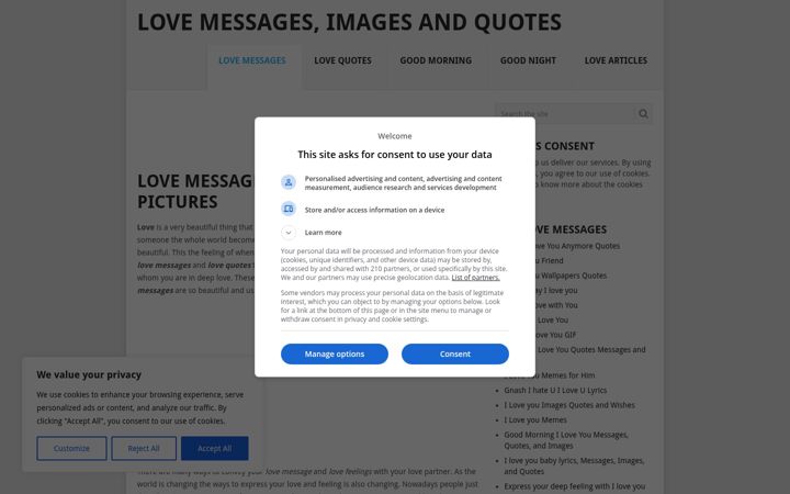 Screenshot of lovemessagesimages.com