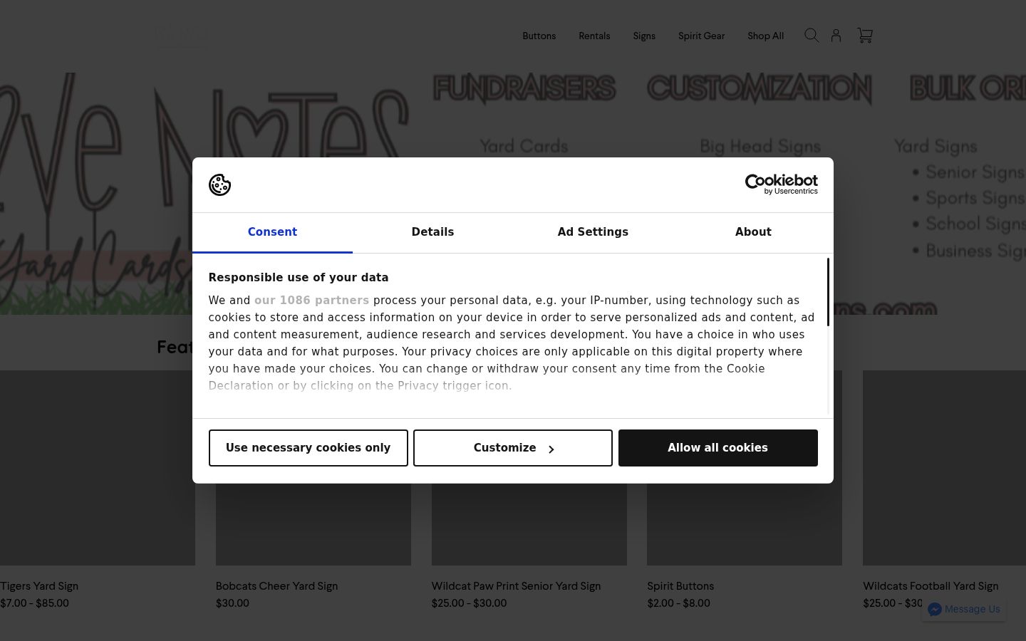Capture d'écran de la bannière de consentement affichée avant toute interaction