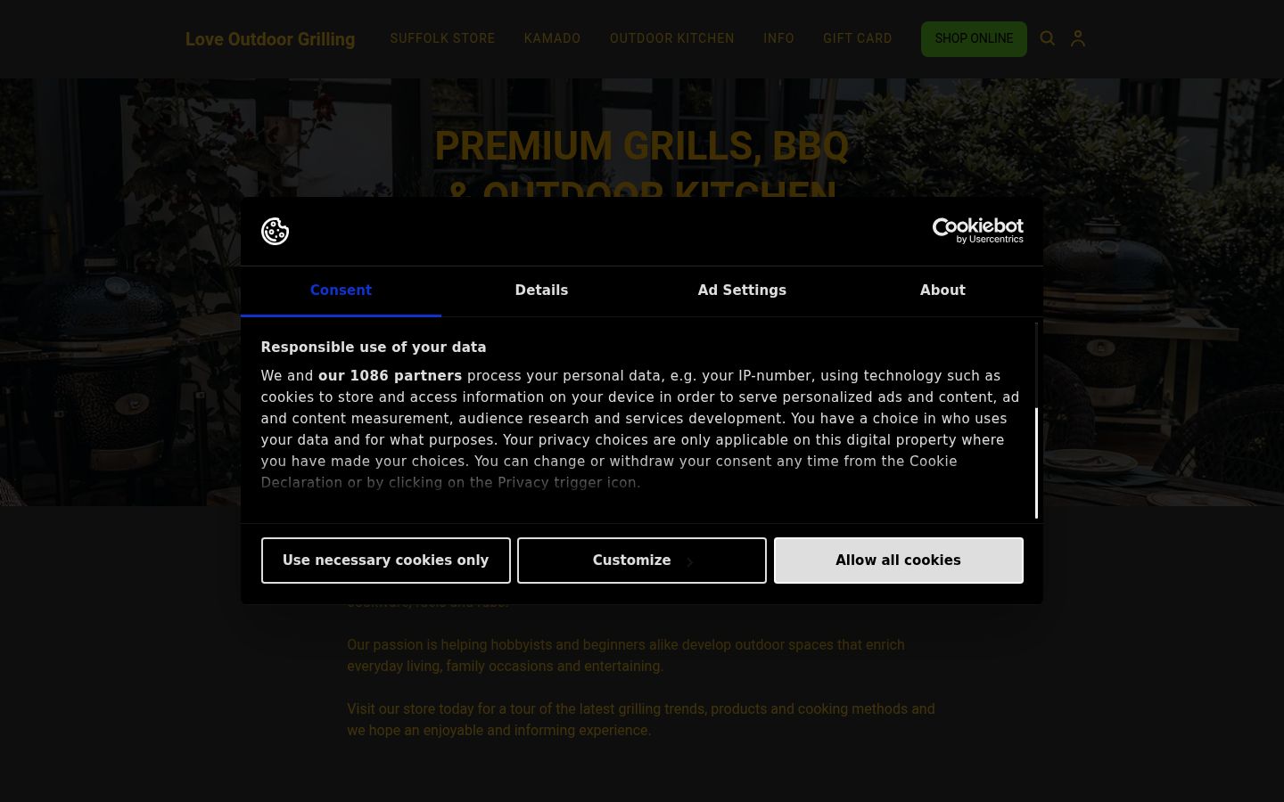 Screenshot del banner di consenso mostrato prima di qualsiasi interazione