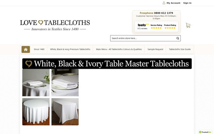 Screenshot of lovetablecloths.co.uk