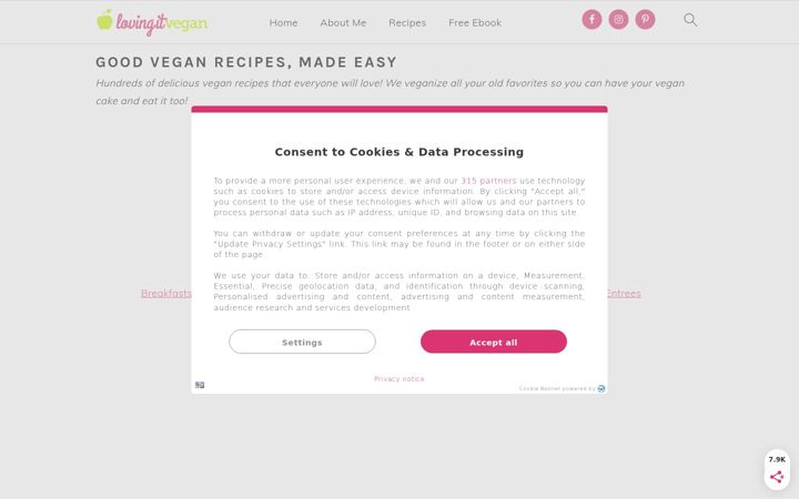 Captură de ecran a lovingitvegan.com