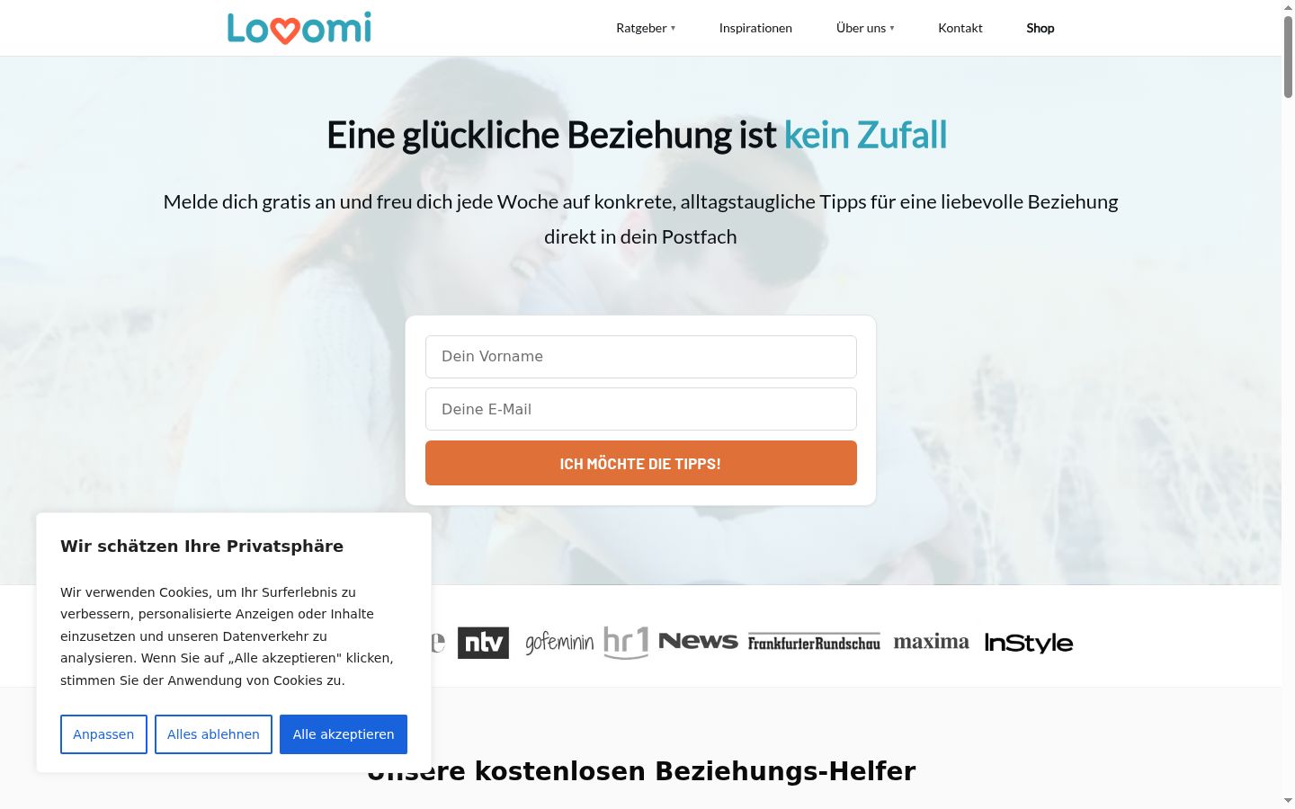 Screenshot des Einwilligungsbanners vor jeglicher Interaktion