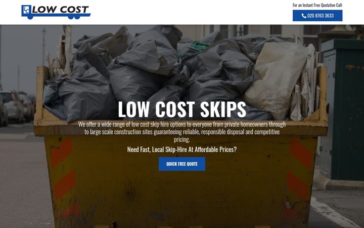 Screenshot του low-cost-skips.co.uk