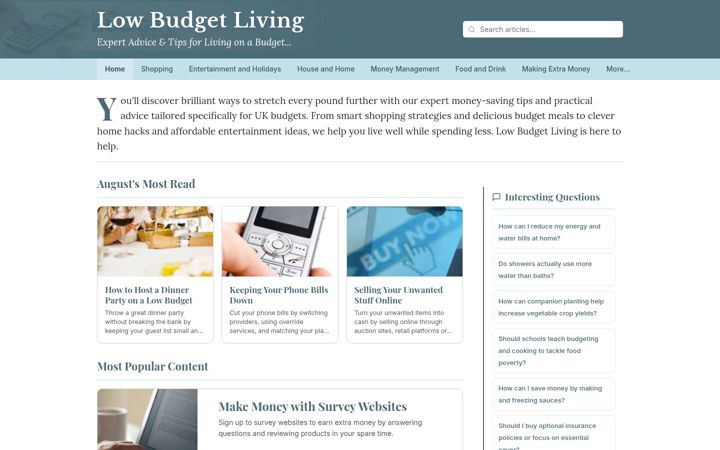 Screenshot of lowbudgetliving.co.uk