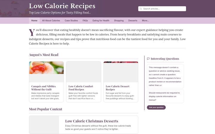 Screenshot of lowcalorierecipes.co.uk