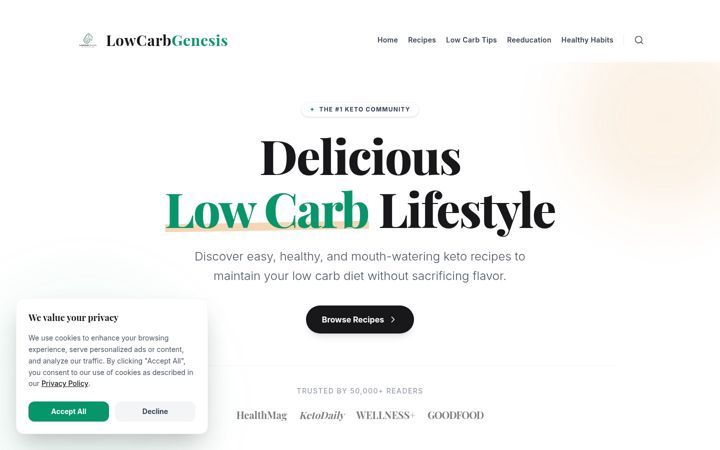 Screenshot of lowcarbgenesis.com