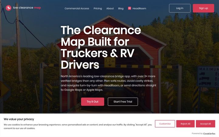Screenshot of lowclearancemap.com