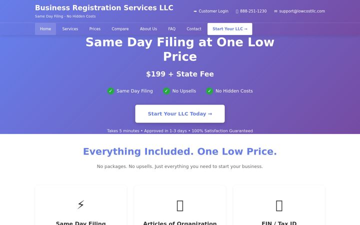 Screenshot of lowcostllc.com