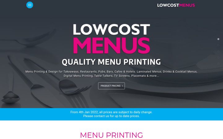 Screenshot of lowcostmenus.co.uk