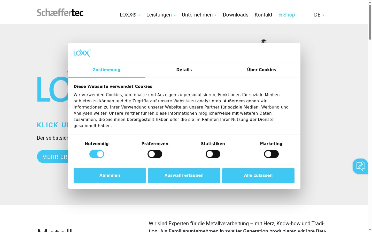 Screenshot des Einwilligungsbanners vor jeglicher Interaktion