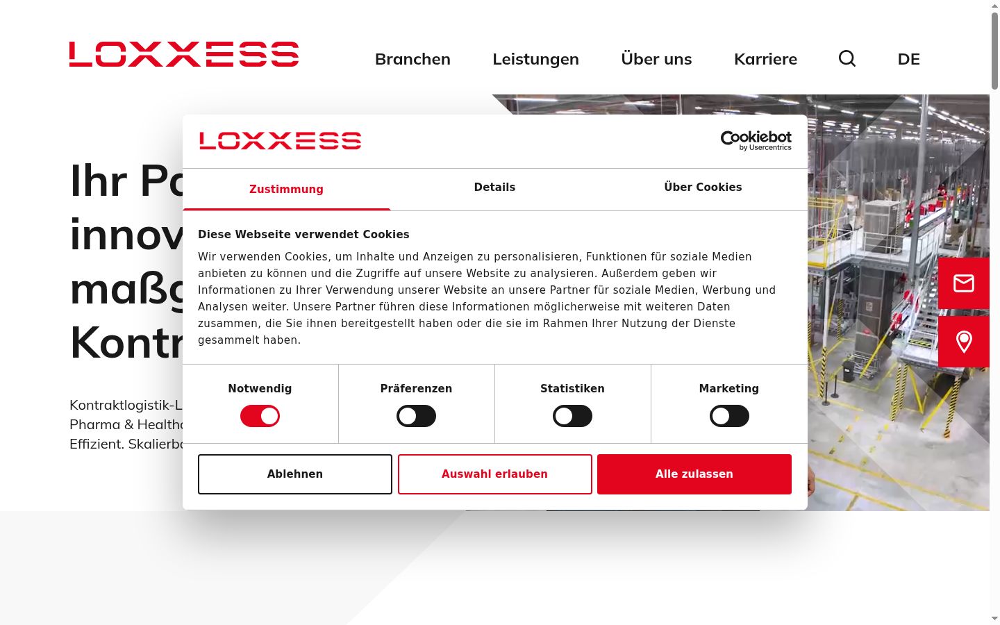 Screenshot des Einwilligungsbanners vor jeglicher Interaktion