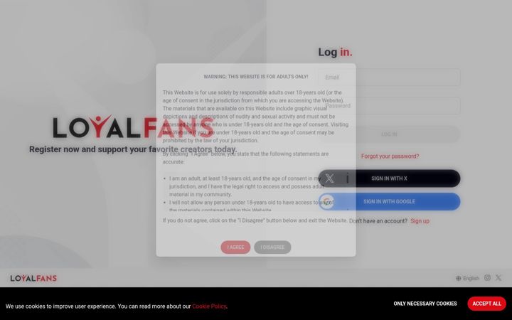 Snímek obrazovky loyalfans.com