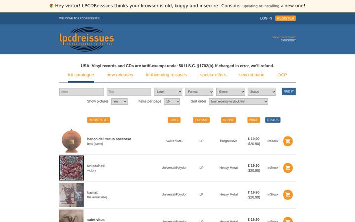 Screenshot of lpcdreissues.com