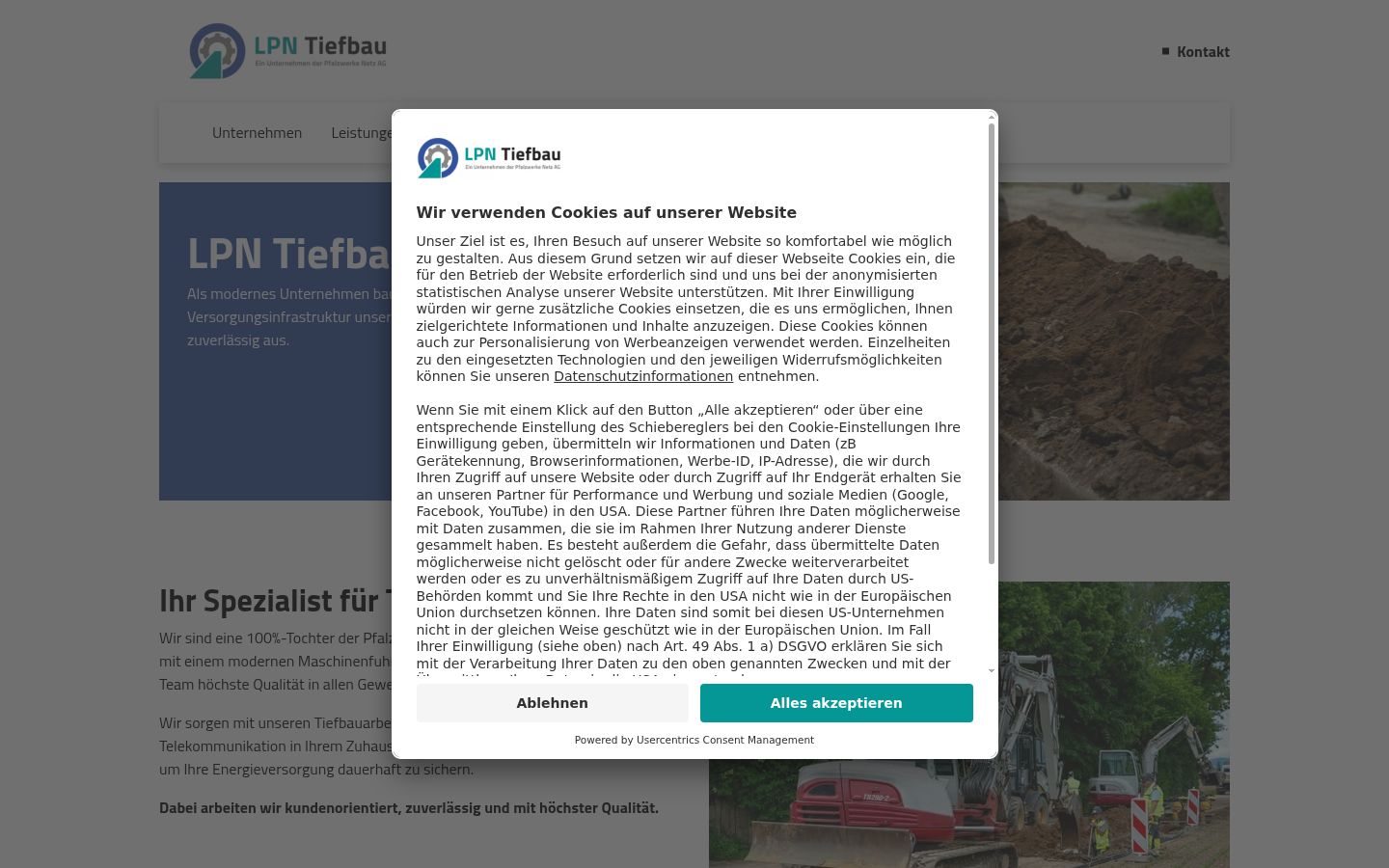 Capture d'écran de la bannière de consentement affichée avant toute interaction