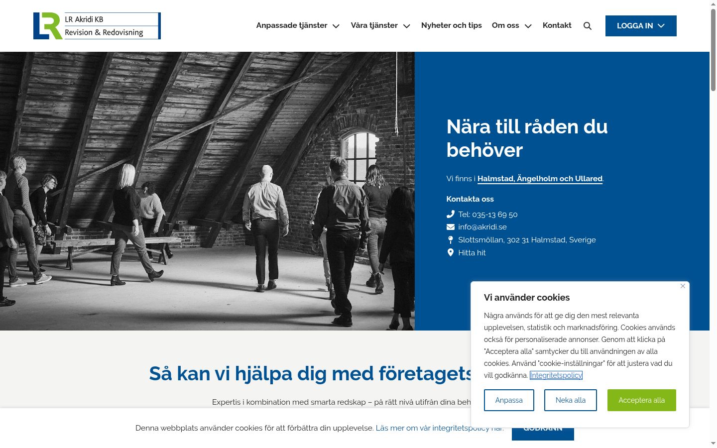 Skærmbillede af samtykkebanneret, som det blev vist før nogen interaktion