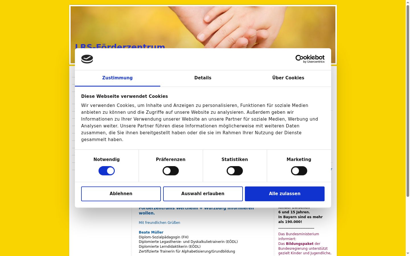 Screenshot del banner di consenso mostrato prima di qualsiasi interazione