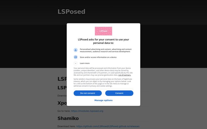 Screenshot of lsposed.org