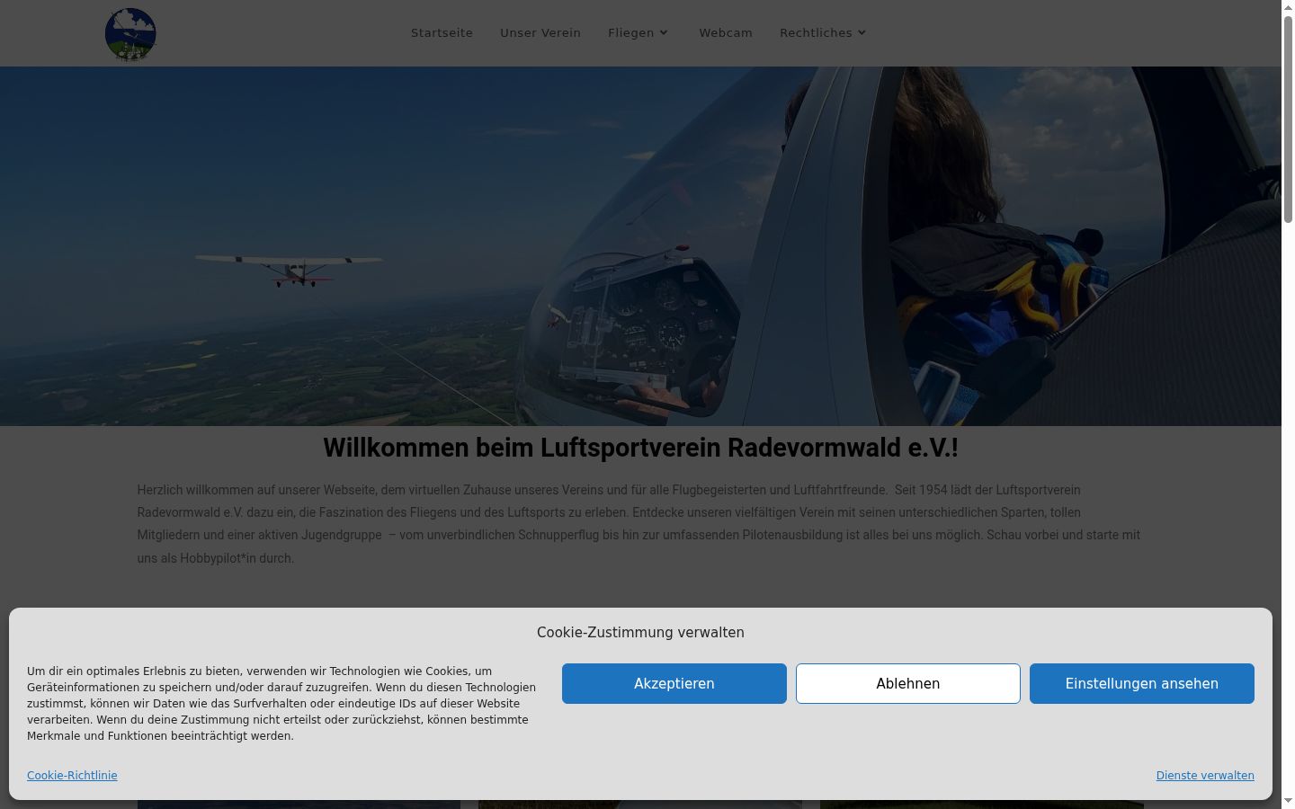 Screenshot des Einwilligungsbanners vor jeglicher Interaktion