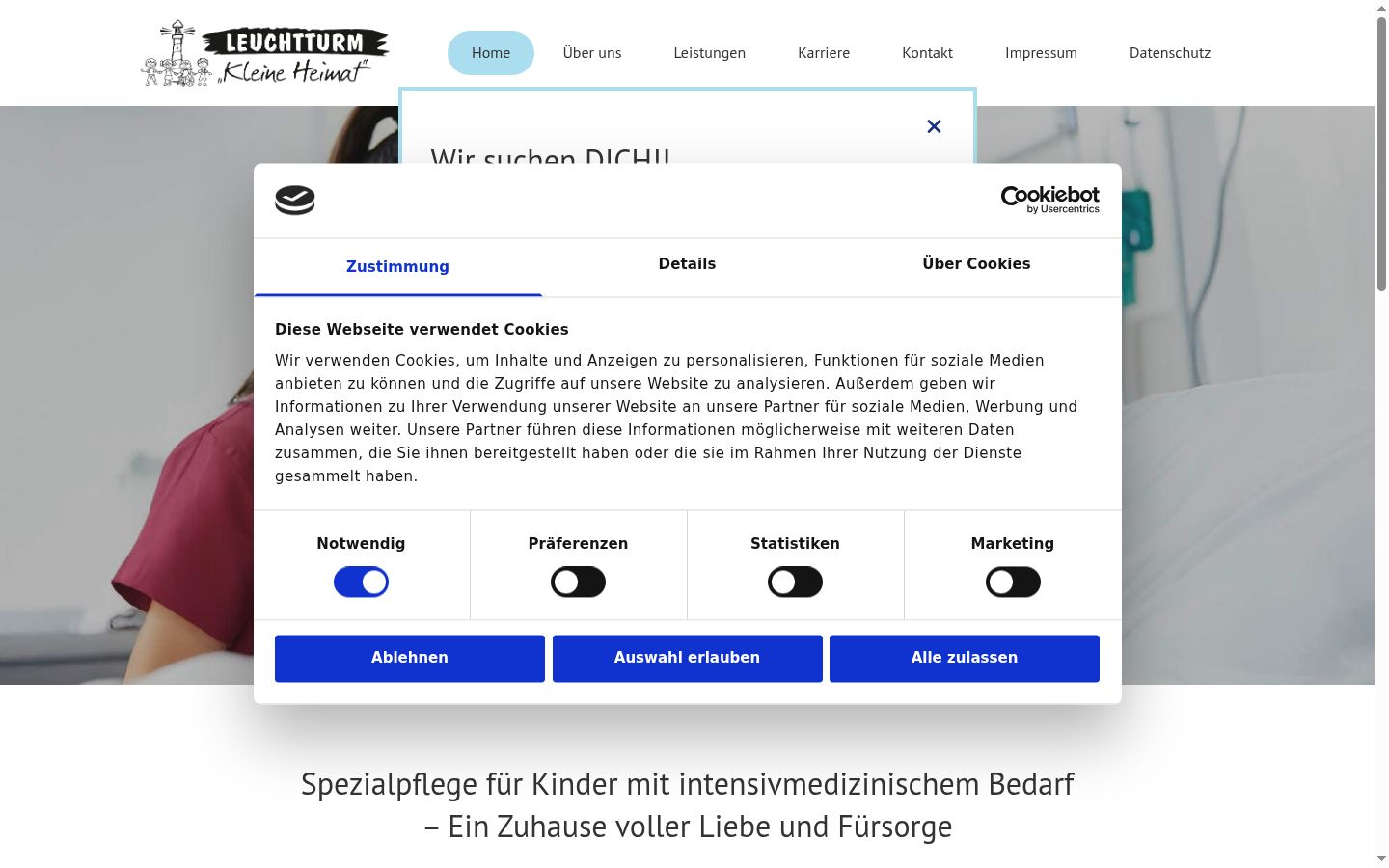 Screenshot des Einwilligungsbanners vor jeglicher Interaktion