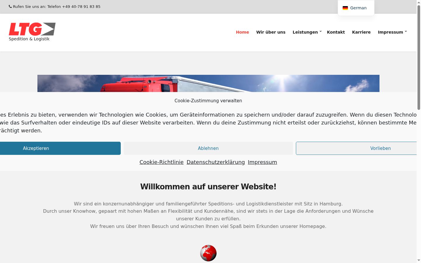 Screenshot del banner di consenso mostrato prima di qualsiasi interazione