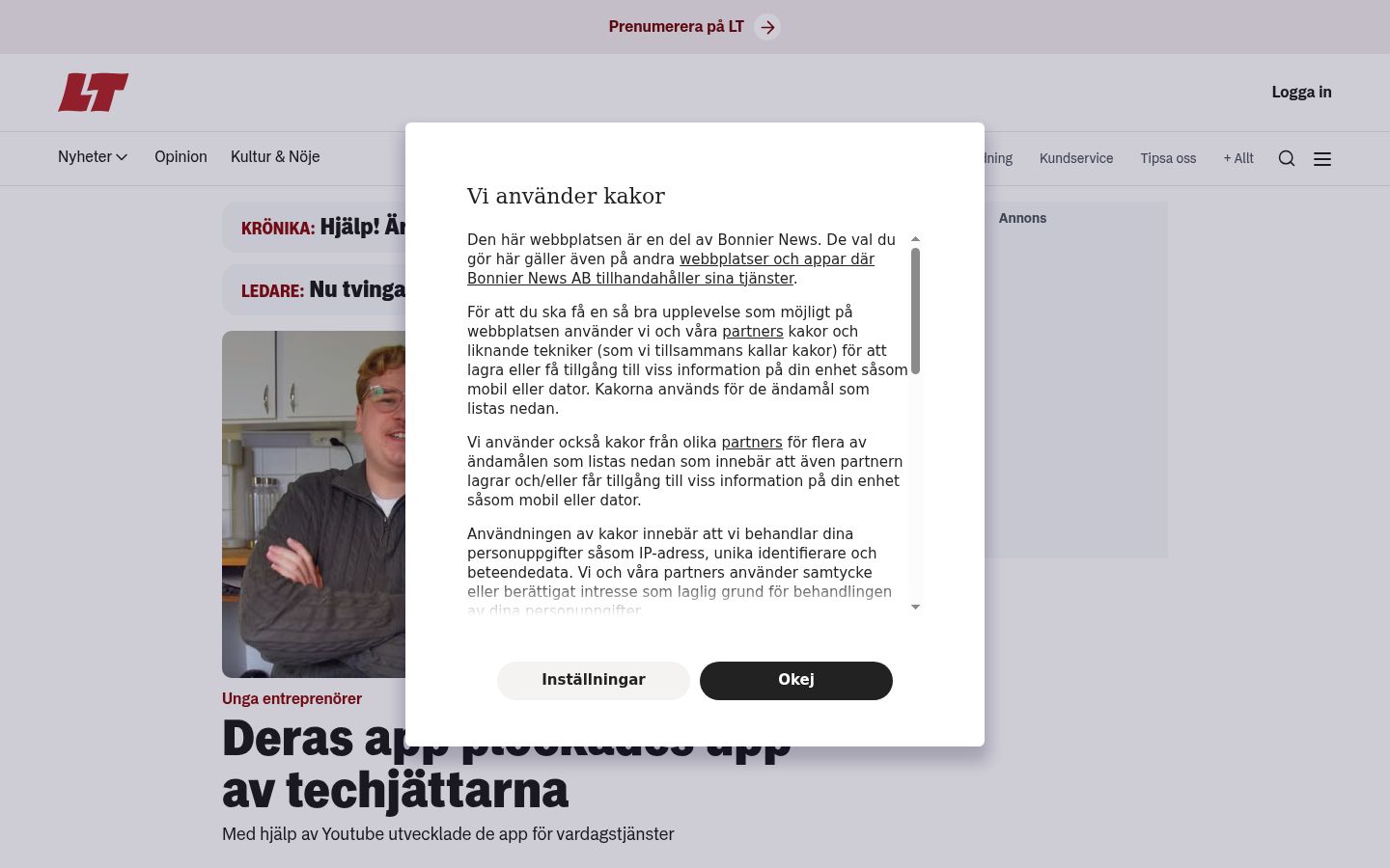 Captură de ecran a bannerului de consimțământ afișat înainte de orice interacțiune