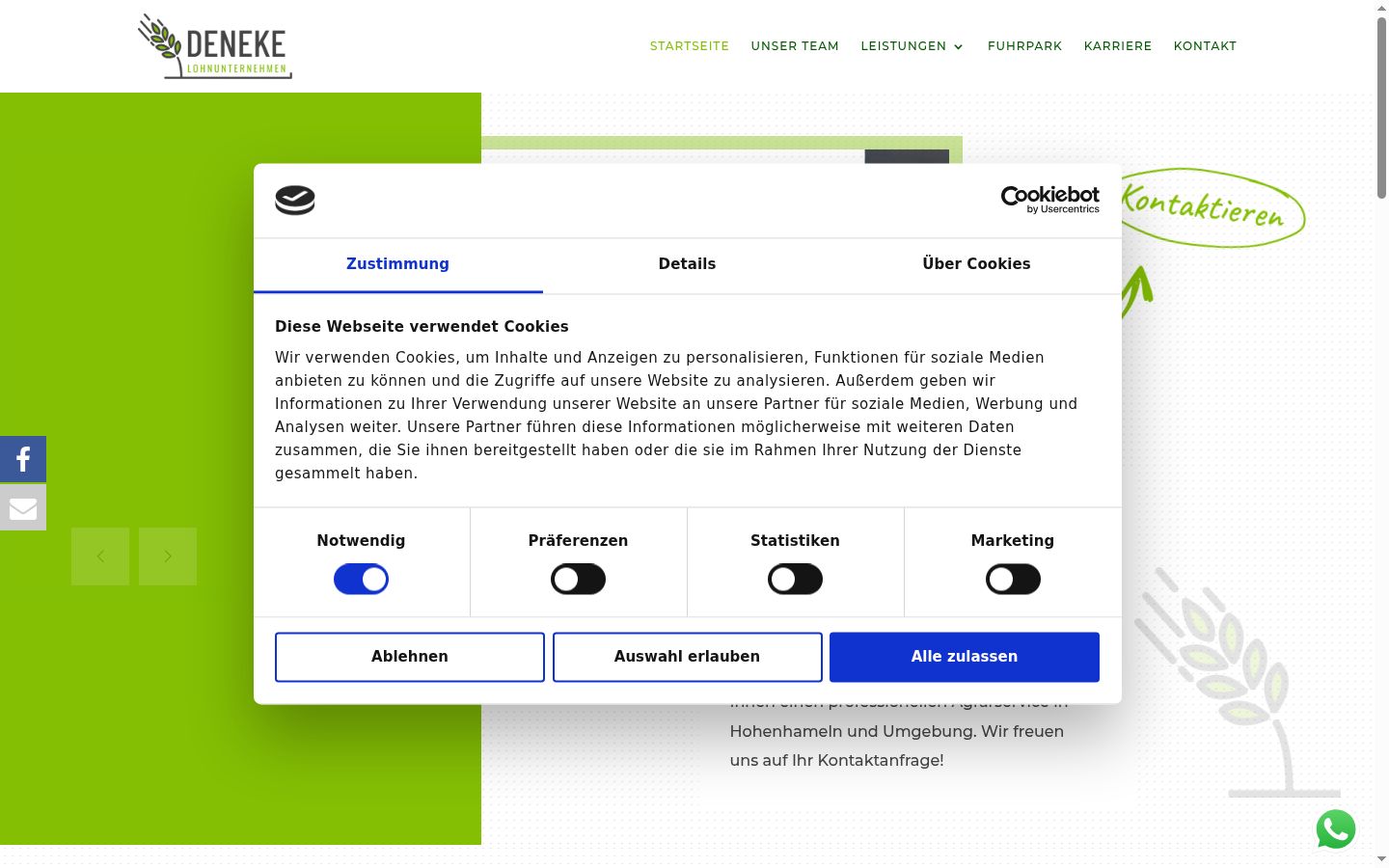 Screenshot des Einwilligungsbanners vor jeglicher Interaktion