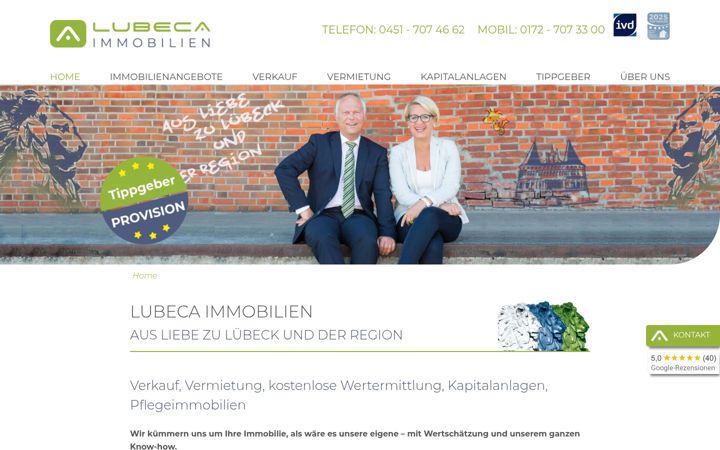 Screenshot of lubeca-immobilien.de