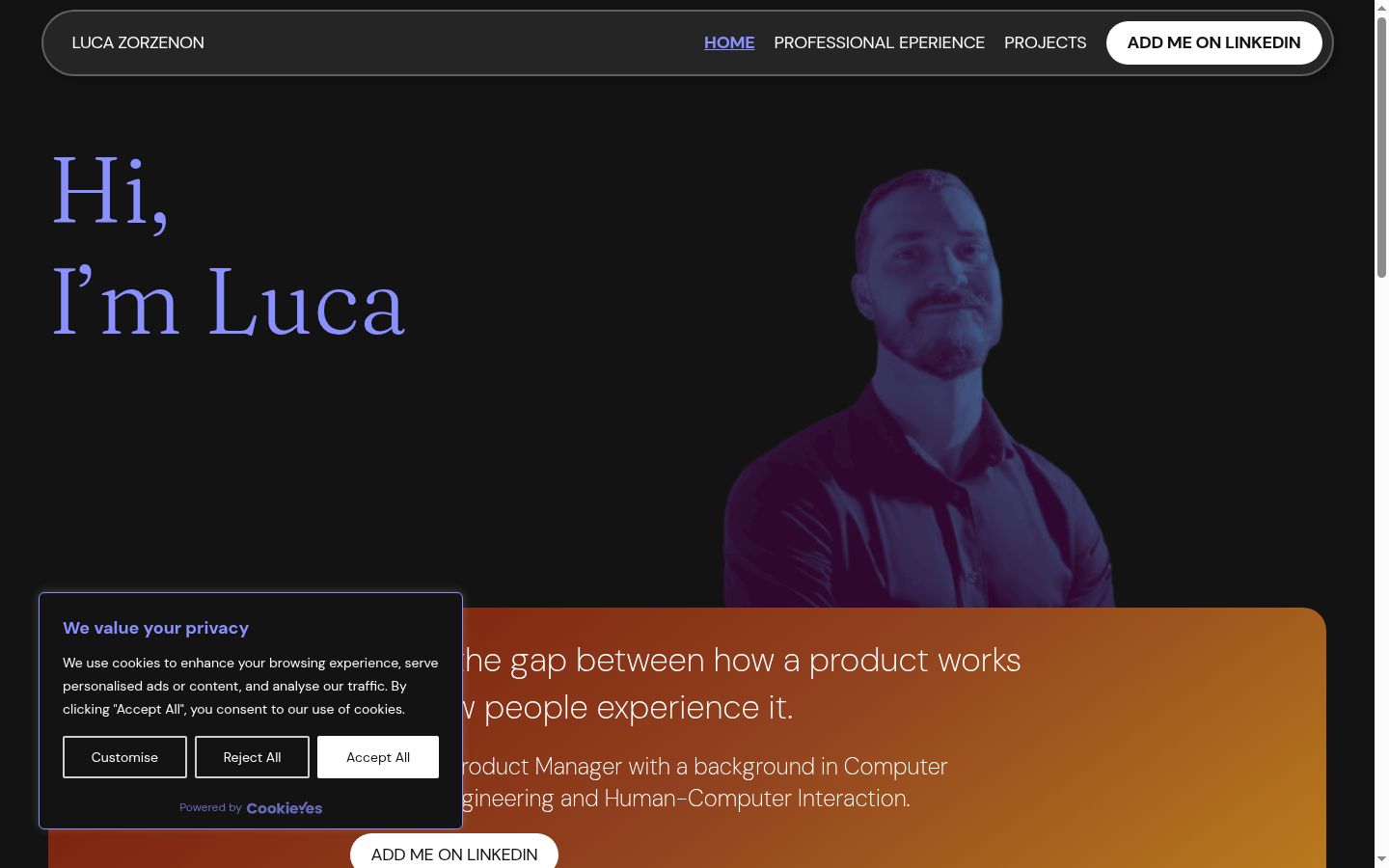 Screenshot del banner di consenso mostrato prima di qualsiasi interazione