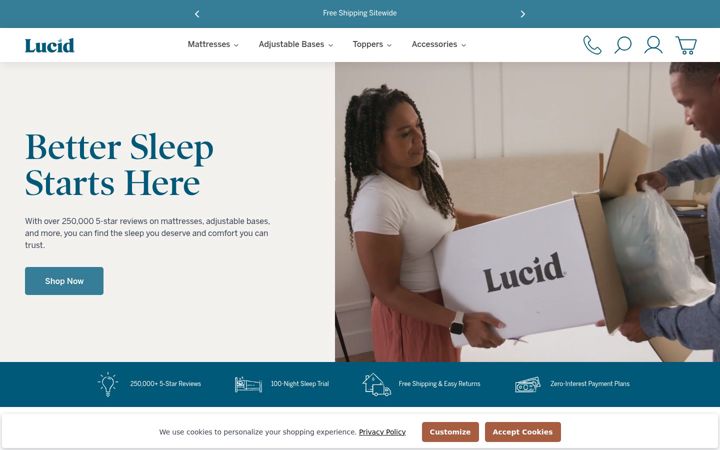Screenshot of lucidmattress.com