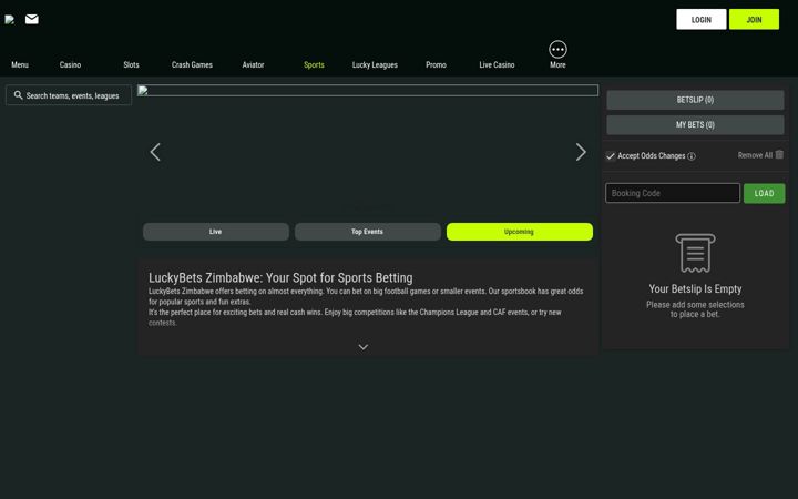 Screenshot of luckybets.co.zw