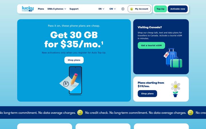 Screenshot of luckymobile.ca